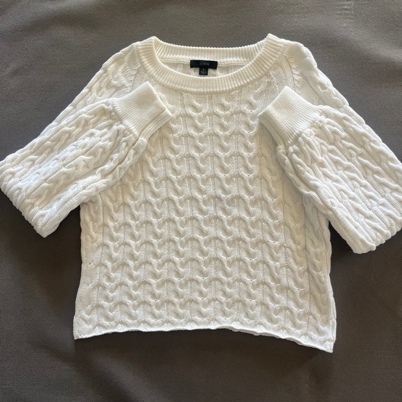 J. Crew Sweaters - J.Crew White Relaxed-fit Cable-knit Crewneck Sweater Size Small
